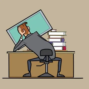 Businessman working at a computer, curve posture Businessman working at a ... Foto stock