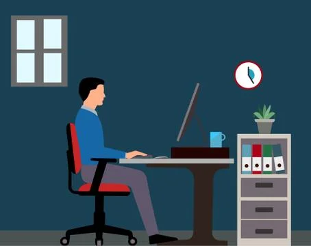 Businessman working on computer at home vector. Stockillustratie