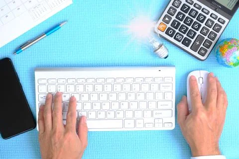 Businessman working on computer with idea innovation and inspiration concep.. Stock Photos
