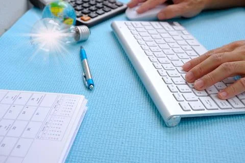 Businessman working on computer with idea innovation and inspiration concep.. Stock Photos