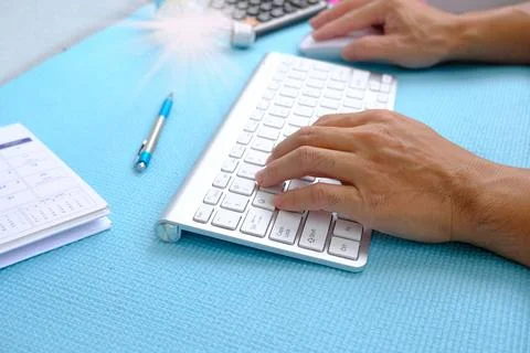 Businessman working on computer with idea innovation and inspiration concept 库存照片