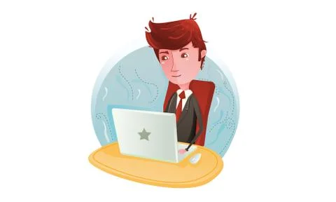 Businessman Working On Computer Illustrazione stock