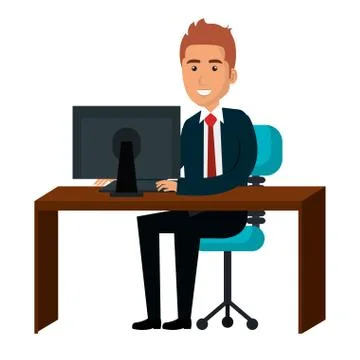 Businessman working in computer Illustrazione stock