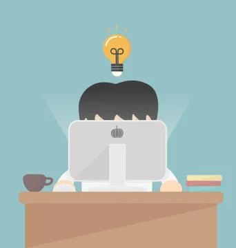 Businessman working at the computer. 스톡 일러스트