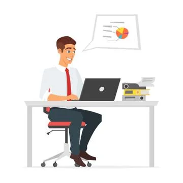 Businessman working at the computer 스톡 일러스트