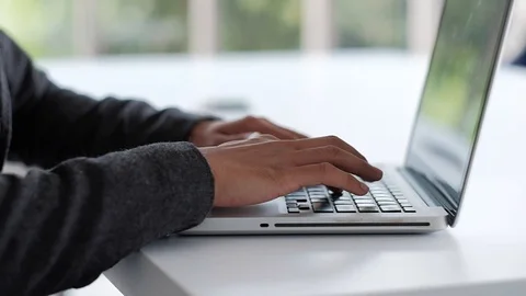 Businessman Working on Computer Laptop on Table in Office. Cropped Image of T Stock Footage 104697397