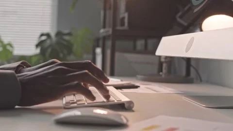 Businessman Working on Computer at Modern Office Desk Stock Footage 321379103