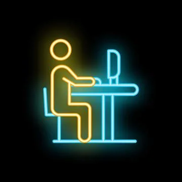 Businessman working on computer neon light sign icon Stock Illustration