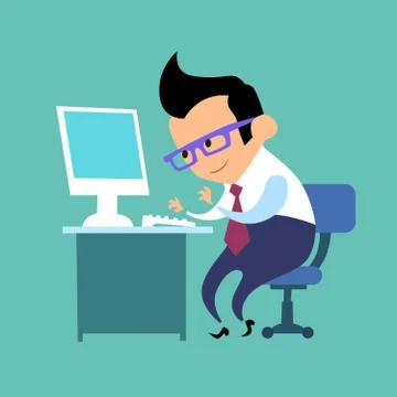 Businessman working on a computer in the offic Illustrazione stock