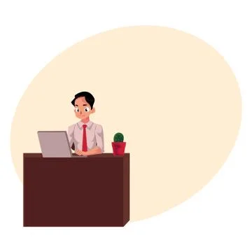 Businessman working on computer, sitting in office, looking at monitor Stock Illustration