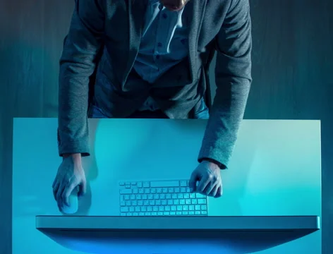 Businessman working on computer, top view, timelapse Stock Footage 54073212