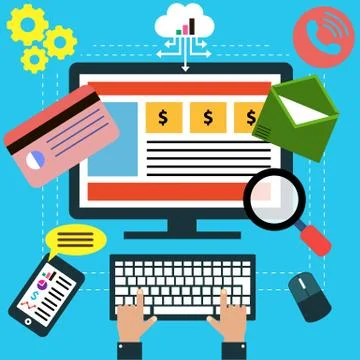 Businessman working on computer top view Stock Illustration