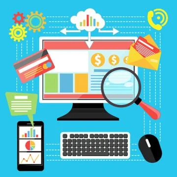Businessman working on computer top view Stock Illustration