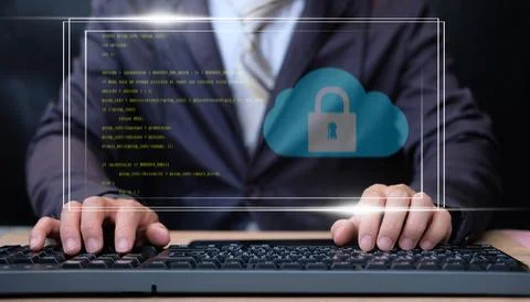 Businessman working computer virtual screening with cyber security Stock Photos