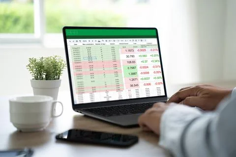 Businessman working with data and graphs in spreadsheet documents for onlin.. Stock Photos