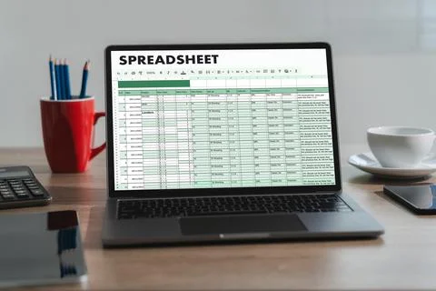 Businessman working with data and graphs in spreadsheet documents for onlin.. Stock Photos