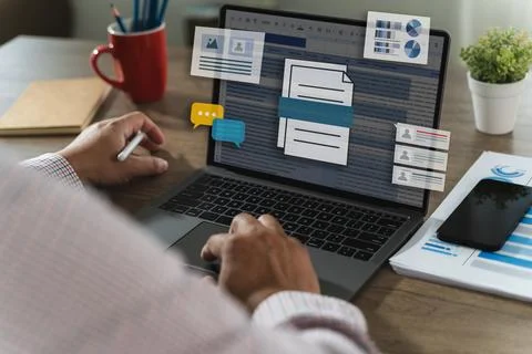 Businessman working with data and graphs in spreadsheet documents for onlin.. Stock Photos