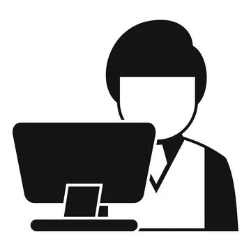 Businessman working on desktop computer icon silhouette Stock Illustration