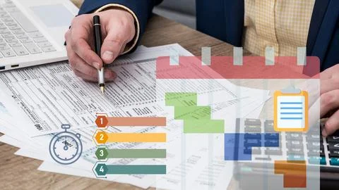 Businessman working with document and project management timeline 스톡 사진