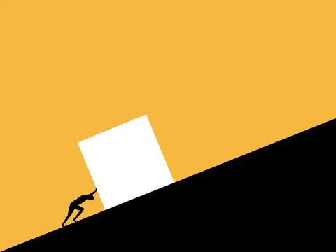 Businessman is working hard to push the square up the hill.. Stockillustratie