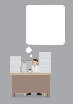 Businessman working at his workplace with a speech bubble. Isolated vector il Stock Illustration