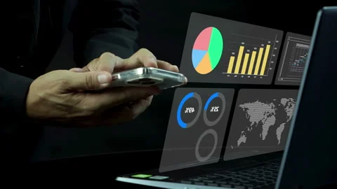 Businessman working with laptop computer, showing chart and graph icons Stock-Footage 256202753