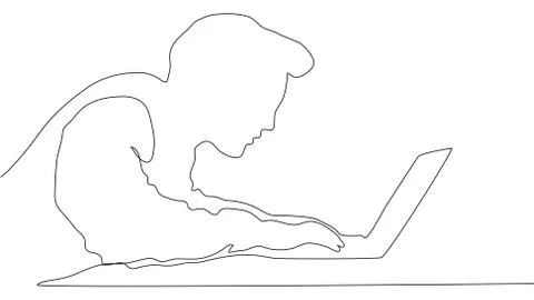 Businessman working on laptop computer - single line drawing イラスト素材