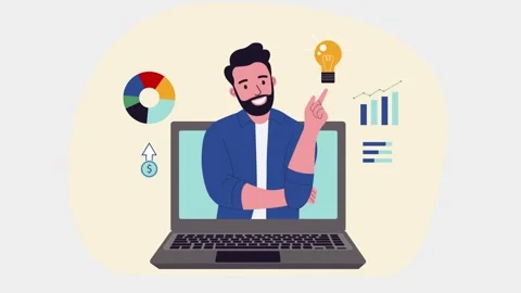 Businessman Working on Laptop Creative Idea and Financial Analytics Animation 库存影片 334364730