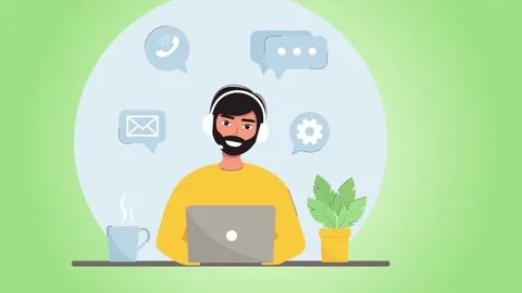 Businessman Working on Laptop with Floating Digital Technology Icons Animation Stock Footage 334364566