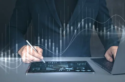 Businessman working with modern computer interface as information technology  Stock Photos