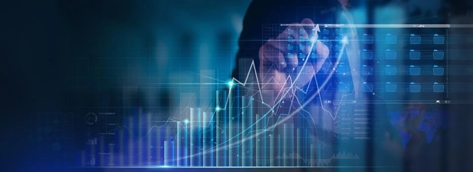 Businessman working with modern computer virtual dashboard analyzing financ.. Illustration