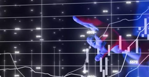 A businessman working with a modern virtual screen interface of business inte Ilustração Stock
