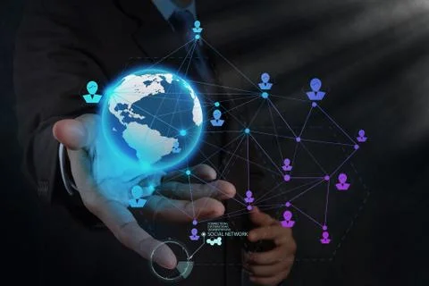 Businessman working with new modern computer show social network structure Stock Illustration