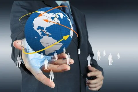 Businessman working with new modern computer show social network structure Stock Photos