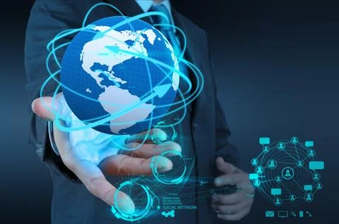 Businessman working with new modern computer show social network structure Foto stock