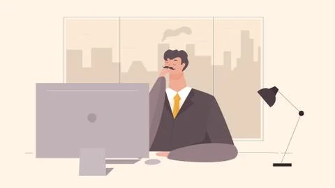 Businessman Working at Office Table. 스톡 일러스트
