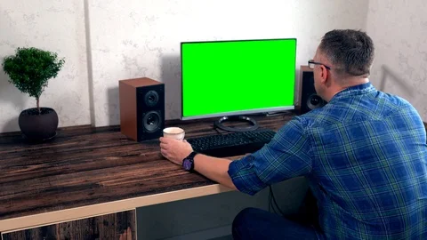 Businessman working online on a desktop computer Stock Footage 109175985
