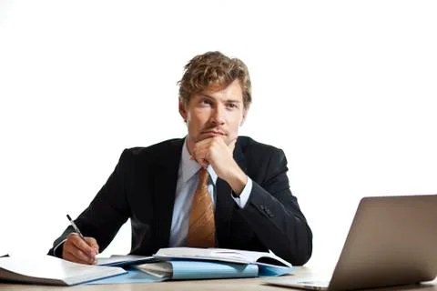 Businessman working out a problem Stock Photos
