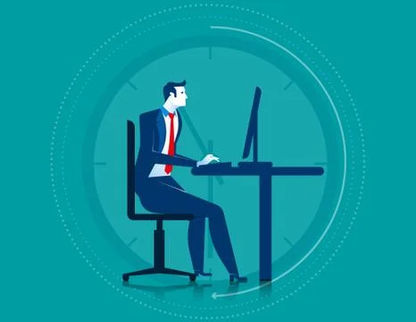 Businessman working overtime on the computer Stock Illustration