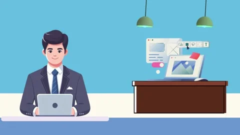 Businessman working overtime using laptop in office Stock Footage 279032406