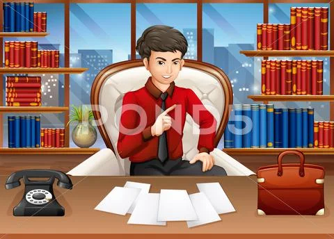 Businessman working in the private office Stock Illustration