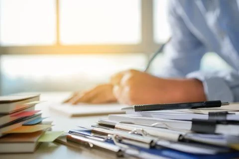 Businessman working reading documents graph financial to job succes Analyze d 스톡 사진