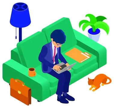 Businessman working remotely from home Stock-Illustration