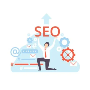 Businessman Working on SEO Optimization, Digital Content Concept, Social Media Stockillustratie