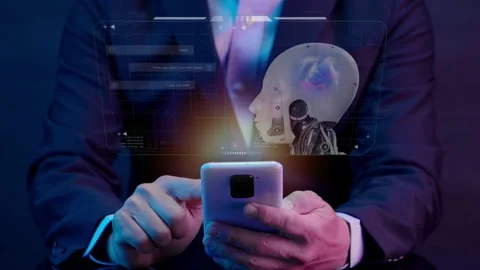 Businessman working with smartphone, showing chart and graph icons Stock Footage 246799876