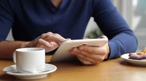 Businessman working on tablet computer in the cafe Stock Footage 67862993
