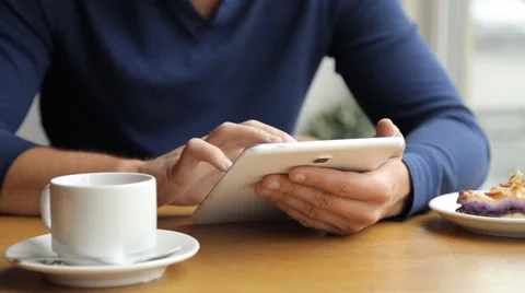 Businessman working on tablet computer in the cafe Stock Footage 67863072