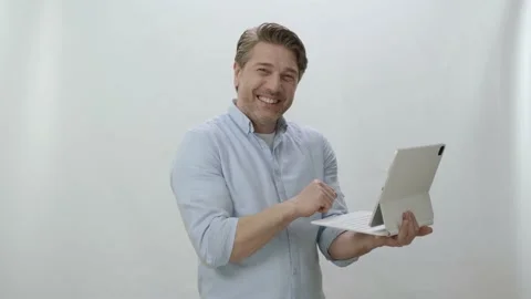 Businessman working on tablet computer in hand. Stock Footage 198364652