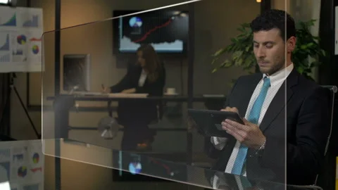 Businessman Working With A Touch Screen   Stock Footage 210408450