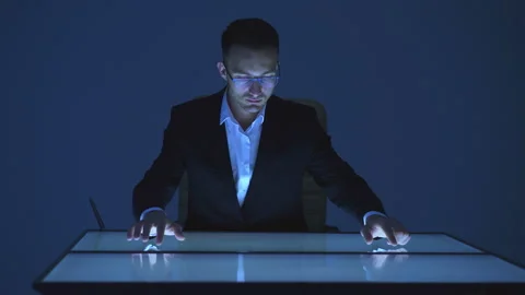The businessman working with touchscreen display Stock Footage 100560450